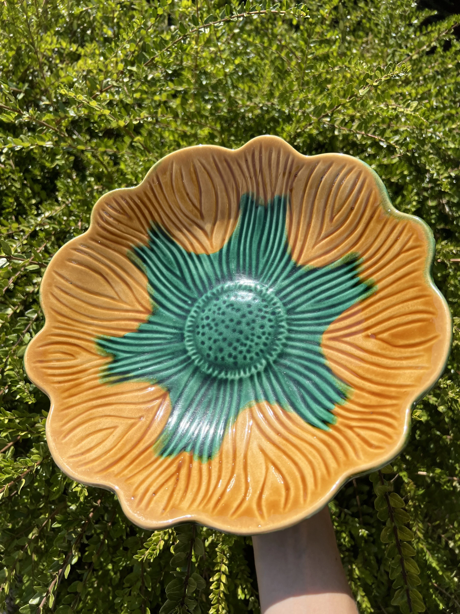 🌻 Grand plat creux en céramique fleur vintage 30 cm déco tournesol